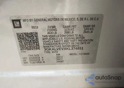 2019 GMC Terrain Slt from USA, damaged, VIN 3GKALVEVXKL374851